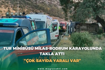 TUR MİNİBÜSÜ MİLAS-BODRUM KARAYOLUNDA TAKLA ATTI
