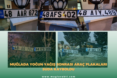 Muğla'da Yoğun Yağış Sonrası Araç Plakaları Suda Kayboldu